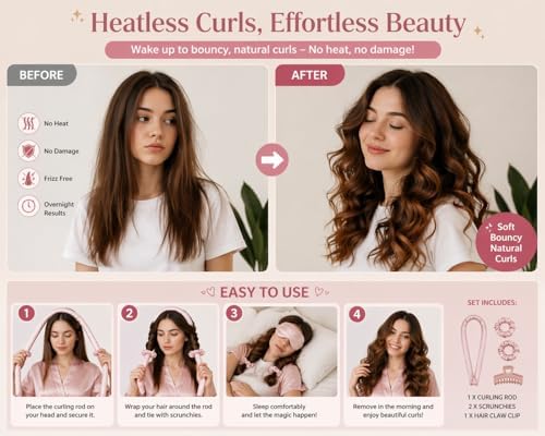 Heatless Curling Set with Claw Clip – Satin Hair Curler for Overnight Curls, No Heat Hair Styling Kit with Scrunchies for Long Hair - Image 3