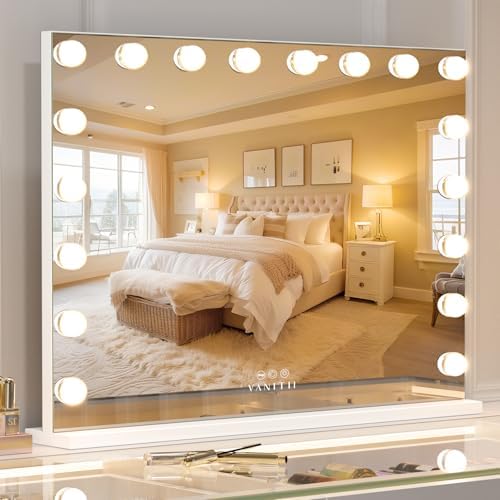 VANITII Hollywood Vanity Mirror with Lights 22.8" *31.5" USB Charging Light up Makeup Mirror with 18 LED Dimmable Bulbs 3 Color Lights Bedroom Cosmetic Mirror for Table and Wall by VANITIIGLOBAL