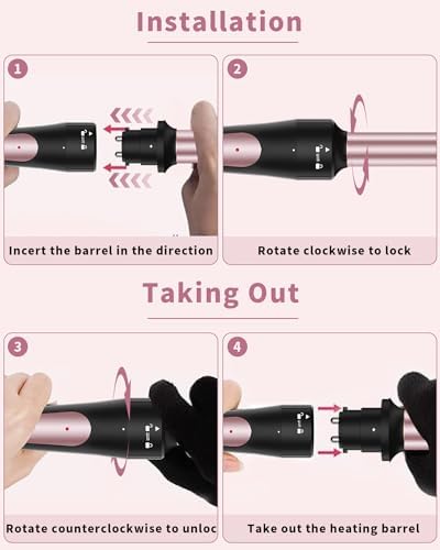 6 in 1 Curling Iron, Curling Wand Set with 3 Barrel Hair Crimper and 5 Interchangeable Ceramic Hair Curler (0.35"-1.25”), Instant Heat Up 2 Temp Wand Curler, Include Heat Protective Glove & 2 Clips - Image 5
