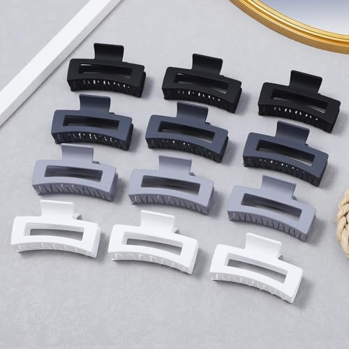 12 Pcs Medium Hair Clips for Women, 3.5 Inch Square Claw Clips, Colorful Hair Claw Clips for Thick and Thin Hair, Bulk Hair Accessories for Women and Girls- Grey - Image 4
