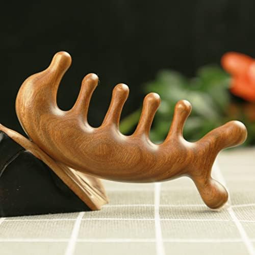 SAEEYCUE Authentic Green Sandalwood Comb Gua Sha Scraping Scalp Massager Head Head, Neck, Hands and Legs (B) - Image 4