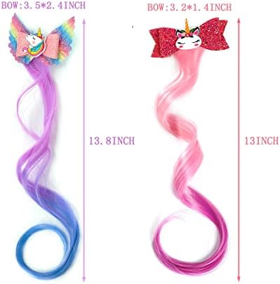 6-Colors Unicorn Hair Bows Clips Hair Accessories For Girls Kids Glitter Braided Curly Gradient Color Wig Hair Extensions（6PCS) - Image 3