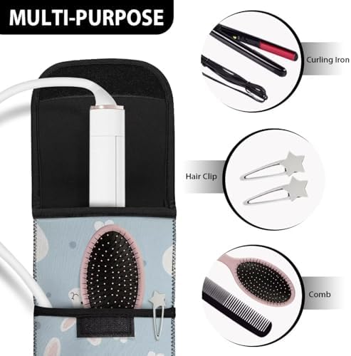 Heat-Resistant Travel Neoprene Storage Pouch Case Bag with Two Pocket for Flat Iron, Straightener, Curling Wand/Curling Iron Rabbit - Image 6