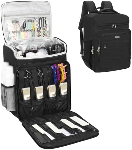 Relavel Barber Bag, Hair Tools Travel Bag, Barber Cases for Clippers and Supplies, Hairstylist Backpack Hairdresser Cosmetology Case for Hair Cutting Tools, Hair Salon Hairdresser Must Haves, Black by Relavel