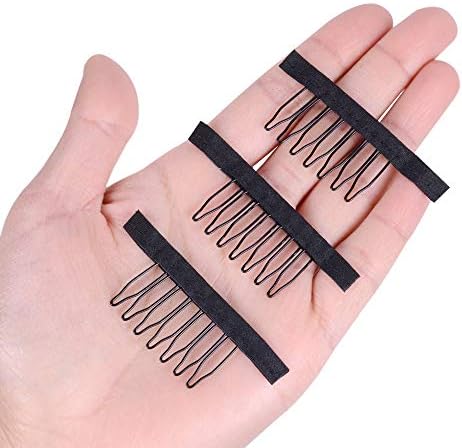 YANTAISIYU 50 pcs/lot Wig Combs for Making Wig Caps 7-teeth Hair Clips Steel Teeth with Cloth Wig Combs for Hairpiece Caps (Black) - Image 4