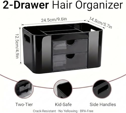 Hair Accessories Organizer for Girls, 2 Drawers & 3 Slots, Black - Image 3