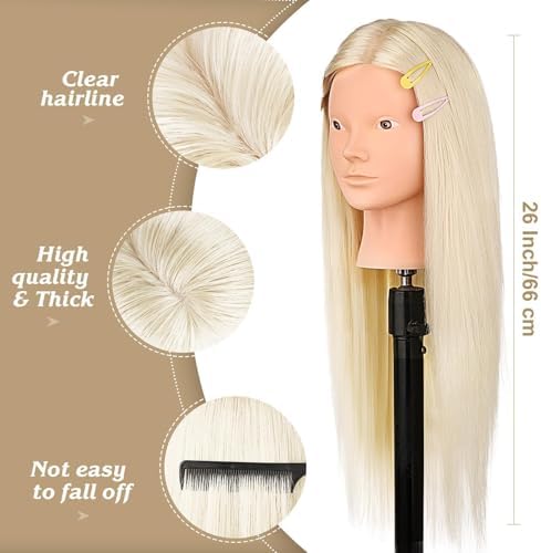 26"-28" Mannequin Head with 80% Real Hair– Cosmetology Training Doll Head for Hair Styling, Braiding & Makeup Practice – No Makeup - Image 2