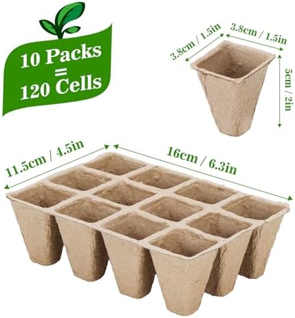 Doter 10 Packs Seedling Starter Trays 120 Cells, Biodegradable Seed Germination Trays Plant Starter Peat Pots for Seedlings - Image 2
