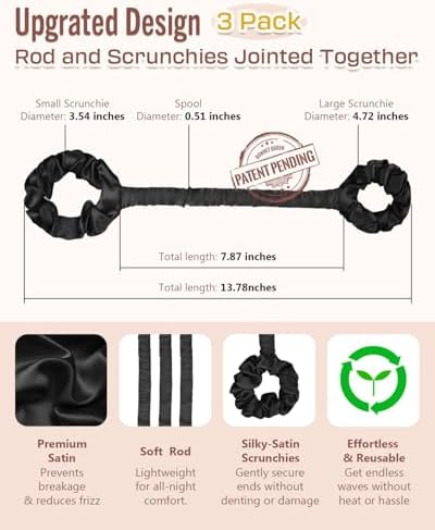 BONNET QUEEN 3 Pack Small Satin Heatless Hair Curler for Short Hair, Heatless Curls Overnight, Hair Curlers to Sleep In, Damage-Free Small Curls with Built-in Scrunchie, Black - Image 5