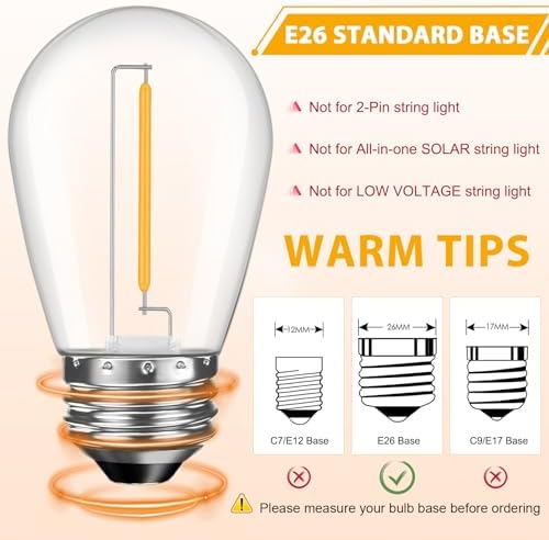 GvvooHome 48 Pack S14 LED Outdoor String Light Bulbs, Warm White, E26 Base - Image 4