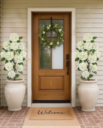 4FT White Hydrangea Artificial Flowers Tree Large Real Touch Faux Silk Hydrangea Plants Potted Fake Flower in White Pot for Home Indoor Outdoor Front Porch Garden Entrance Living Room Decor, 2 Pack - Image 4