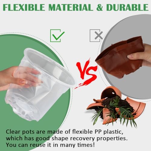 30 Pack 7/6/5/4/3 Inch Clear Nursery Pots for Plants, Flexible Plastic Plant Pots with Drainage Holes, Transparent Seed Starter Pots Variety Pack for Succulents, Seedlings, Flowers, Vegetable - Image 3