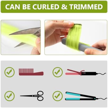 Lime Green Hair Extensions Clip in Synthetic Color Hairpieces 14PCS - Image 5