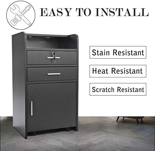 Salon Station,Trolley Cart with Wheels,Storage Cabinet,Black - Image 4