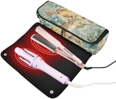Hair Tools Travel Bag with Heat Resistant Mat Detachable 2-in-1 Curling Iron Travel Case Hot Tools Organizer for Straightener Flat Iron Sea Turtle Starfish Plants - Image 2