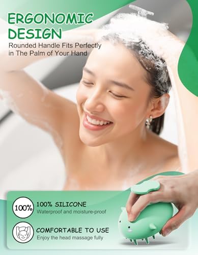 Scalp Scrubber Shampoo Brush, Wet & Dry Silicone Scalp Massager Brush Green - Image 5