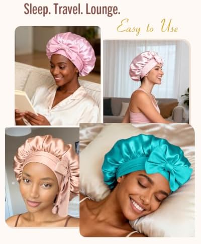 BONNET QUEEN Double Layer Silk Bonnet for Sleeping for Women Satin Lined Bonnet Night Cap for Curly Hair with Tie Band, Single Layer, Aqua Blue - Image 5