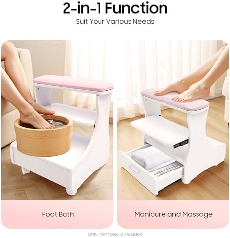 Pedicure Foot Rest Trolley with Wheels and Drawer - Image 4