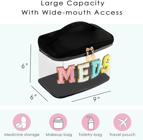 uekeboag Chenille Letter MEDS Clear Medicine Makeup Bag(04Black) - Image 2