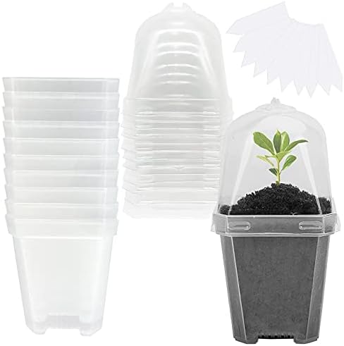 10 Packs Clear Plant Nursery Pot with Humidity Dome, Plastic Gardening Pot by EBaokuup