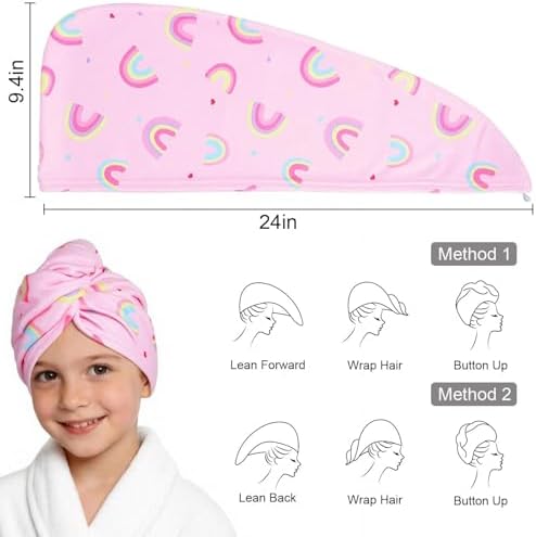 Microfiber Hair Towel Wrap for Kids Girls, Quick Dry Towel, 2 Pack - Image 6
