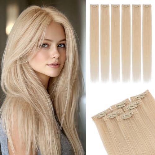 Rich Choices Real Human Hair Clip In Extensions-6 Pcs Single Clip Design-100% Remy Hairs Invisible Clip in Extensions for Thin Hair-Seamless Hairpieces for Women/Men-22 Inches #60 Platinum Blonde by RichChoices