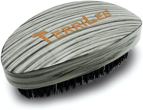 Premium Palm Wave Brush for Men 360 - Medium Hard Curved 360 Wave Hair Brushs - Made with Nature Beech & Nylon Boar Bristle Men's Hair Brush For Black Men 360 (Gery wood grain) by Terrilee