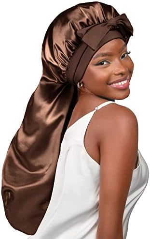 YANIBEST Silk Feeling Bonnet for Sleeping Braid Bonnet for Long Hair Brown by yanibest