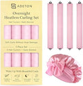 Heatless Curls Overnight, Velvet Heatless Hair Curler Set with Hook Closure – 4 Soft Hair Rollers Blowout Rods + Satin Hair Bonnet for Sleeping, Flexi Rods for Long Hair Women (B - PINK) by ADETON