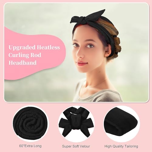 Flylipu Heatless Curling Rod Headband, Upgraded 60" Extra Long Soft Hair Curlers to Sleep In, No Heat Curls for Girls Long Hair Medium Hair (Black) - Image 5