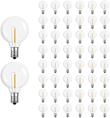 Meconard 50 Pack G40 LED Outdoor String Light Replacement Bulbs, Warm White by Meconard