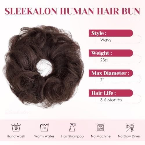 Messy Bun Hair Pieces Human Hair, Wavy #02 Dark Brown - Image 3