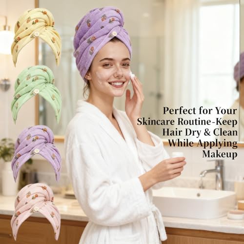 4 Pcs Microfiber Hair Towel Wrap Turban with Bloom for Home Gym Travel - Image 6