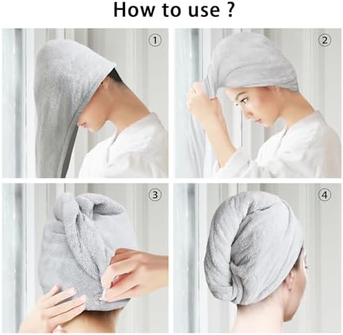 2 Pack Microfiber Hair Towel Wrap for Women Lightgrey+Lightgrey - Image 7