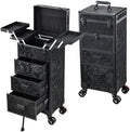 Stagiant Rolling Makeup Case with Drawers Cosmetology Case on Wheels 4 IN 1 Makeup Case 3 Drawers with Foot Stand Spring-release Mechanism Rolling Make Up Organizer for Artist Salon Nail Teach Trunk by Stagiant