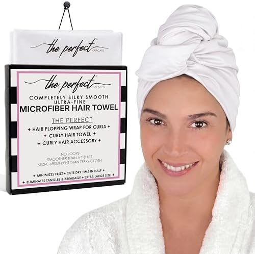 Microfiber Hair Towel Wrap for Women – Large Fast Drying Hair Towel with Patented Clip – Anti-Frizz, Super Absorbent, Silky Smooth Microfiber – Plopping Hair Wrap for Curly, Wavy & Straight Hair by THEPERFECTHAIRCARE