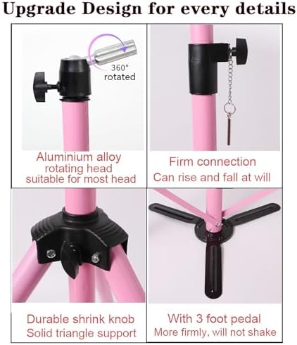 Heavy Duty Pink Wig Stand Tripod, 55" Mannequin Head Stand Tripod - Image 4