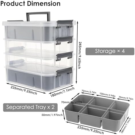 CraftGenes Craft Organizers and Storage, 4-Tier 10 Qt Box, 2 Trays, Grey - Image 3