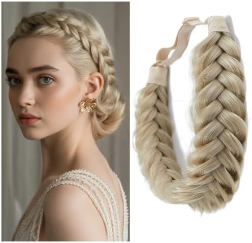 Synthetic Hair Braided Headband Classic Wide Strands Wedding Disorderly Fluffy Braids Wig Band Women Beauty Accessory by TOECWEGR