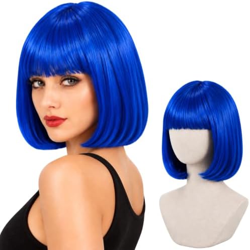 Short Royal Blue Bob Wig with Bangs for Women by PARTYTELLER