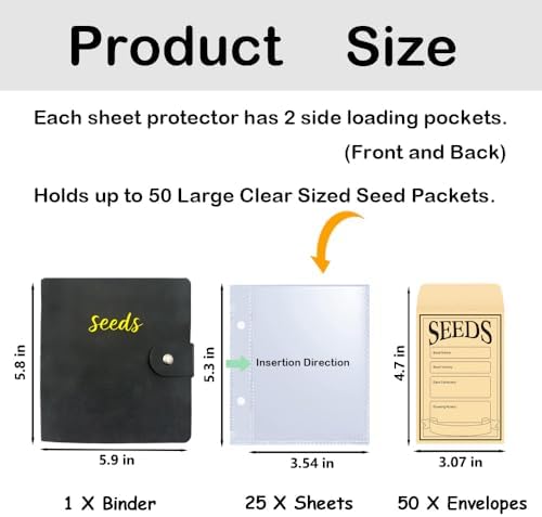 Seed Storage Organizer Binder, Seed Packet Organizer with 50 Clear Pockets - Image 2