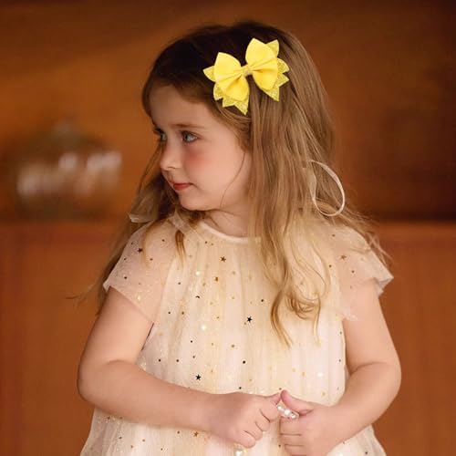 3.5 Inch Boutique Yellow Grosgrain Ribbon Hair Bows Alligator Clips Sparkling Sequins Cheer Hair Pins Barrettes for Girls Toddlers Babies Teens Summer Holiday Accessories in Pairs - Image 4