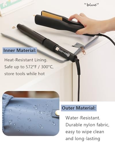 Lifeplus Holder & Mat for Hot Tools, Curling Iron Flat Iron Heat Resistant Hair Tools Travel Bag - Ideal for Home, Travel, Gift (Blue) - Image 2