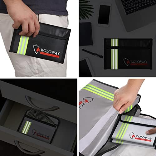 ROLOWAY Small Fireproof Bag (5 x 8 inches) with Reflective Strip, Fireproof Money Bag for Cash, Valuables, Passport, Currency & Keys (2-Pack) - Image 6