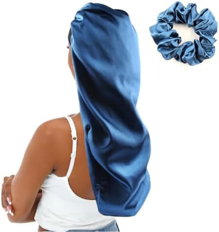 Extra Large Satin Bonnet Sleep Cap for Women, Double Layer Silky Hair Bonnet with Tie Band for Braids/Curly/Long Hair - Royal Blue by senthair
