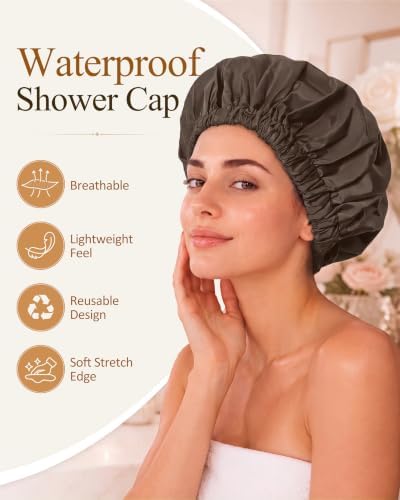 Edoneery Shower Caps for Women Reusable Waterproof, Shower Hair Cap - Image 3