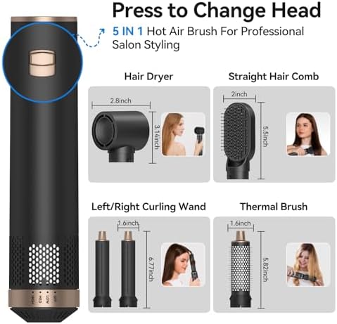 Blow Dryer Brush 5 in 1: Ionic Hot Air Styler Hair Dryer Brush Blow Dryer Set for Curling Volumizing Straightening Styling - Image 3