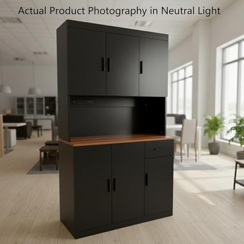 DIYART 71 Inch Black Pantry Cabinet with Power Outlet, Heavy-Duty Freestanding Kitchen Storage Organizer with Reinforced Frame, Pantry Hutch for Kitchen, Dining Room, Living Room - Image 3
