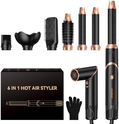 6 in 1 Hair Dryer Brush, Foldable Blow Dryer Brush with Air Styler Curler Wrap, Detachable Hot Air Brush Dry,Volumize, Straight,Curl, Negative Ion Brush Blow Dryer with Diffuser, Hair Styler Tools by OKWRAP