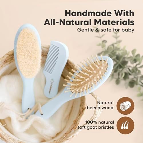 Wooden Baby Hair Brush Set for Newborns, Toddler Comb (Frost, Regular) - Image 4